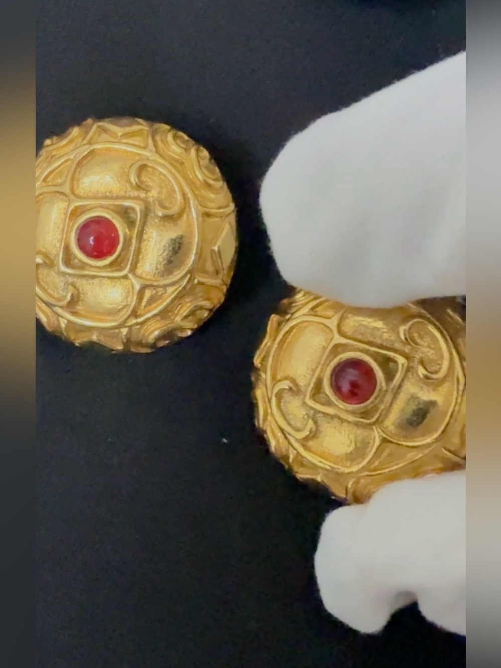 Chanel 24K Gold Plated Gripoix Filligree Earrings Vintage- Excellent - w/COA
